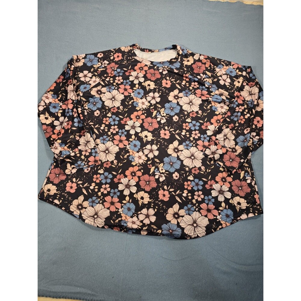 EMERY ROSE Retro Boho Floral Print Casual Loose Fit Plus Sz 3X Long Sleeve Shirt